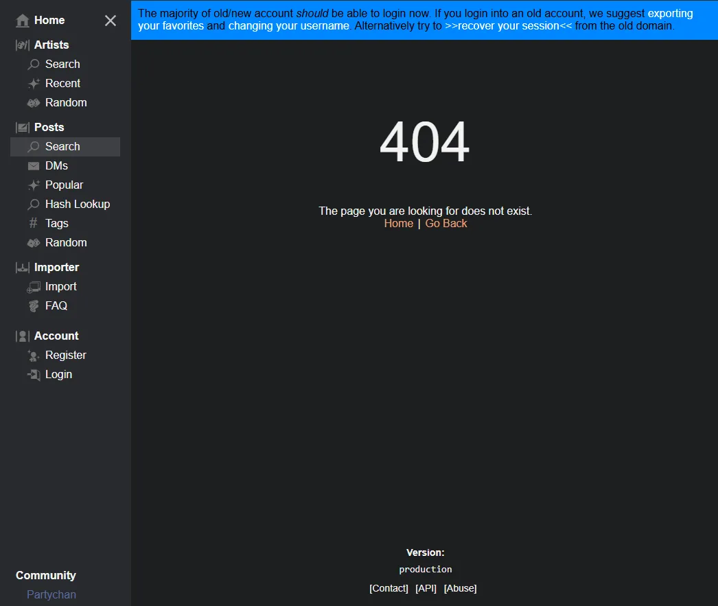 Kemono abuse page showing error