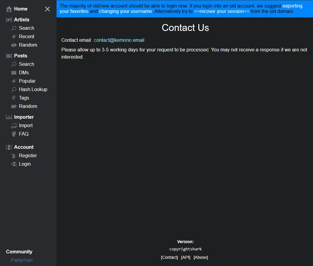 Kemono contact page